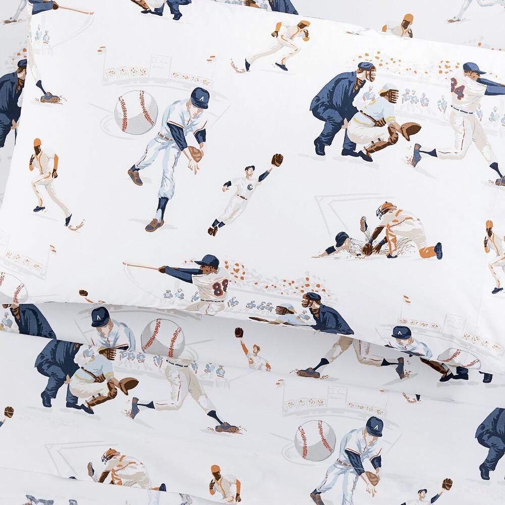 Pottery Barn PB Kids Vintage Style Baseball Organic Cotton 4-Pc Full Sheet Set